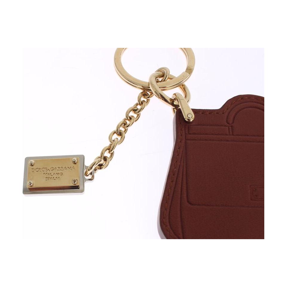 Dolce & Gabbana Elegant Brown Leather Keychain with Gold Detailing Dolce & Gabbana