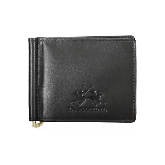 La Martina Black Leather Men Wallet La Martina