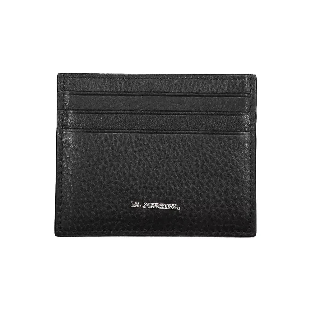 La Martina Black Leather Men Wallet La Martina