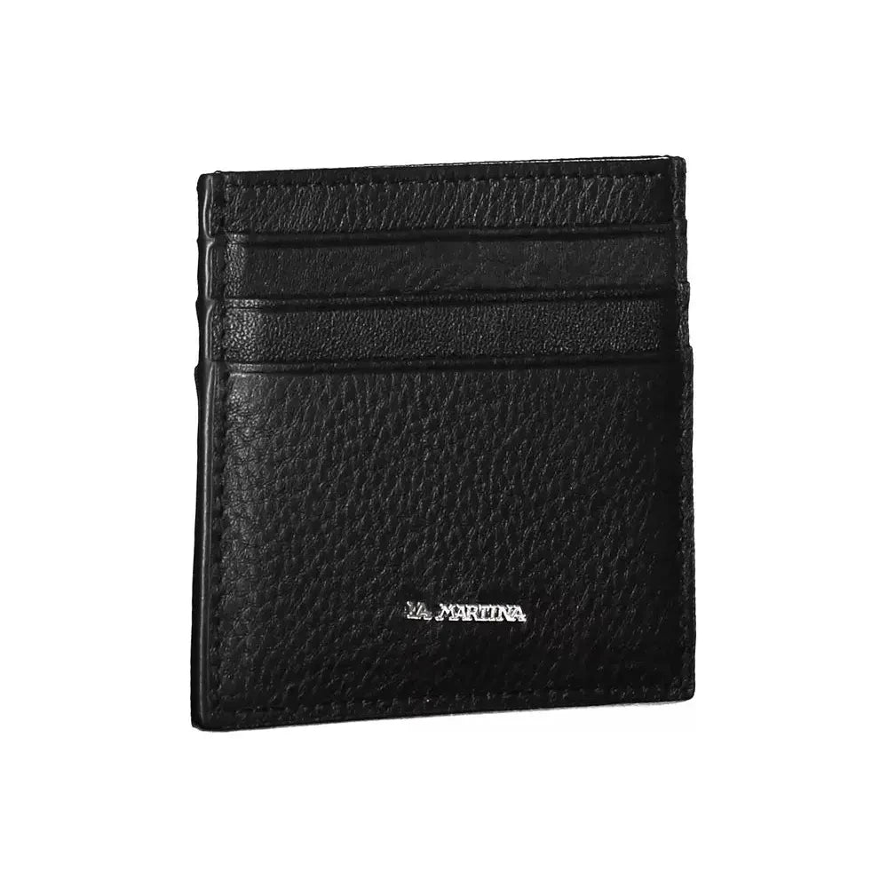 La Martina Black Leather Men Wallet La Martina