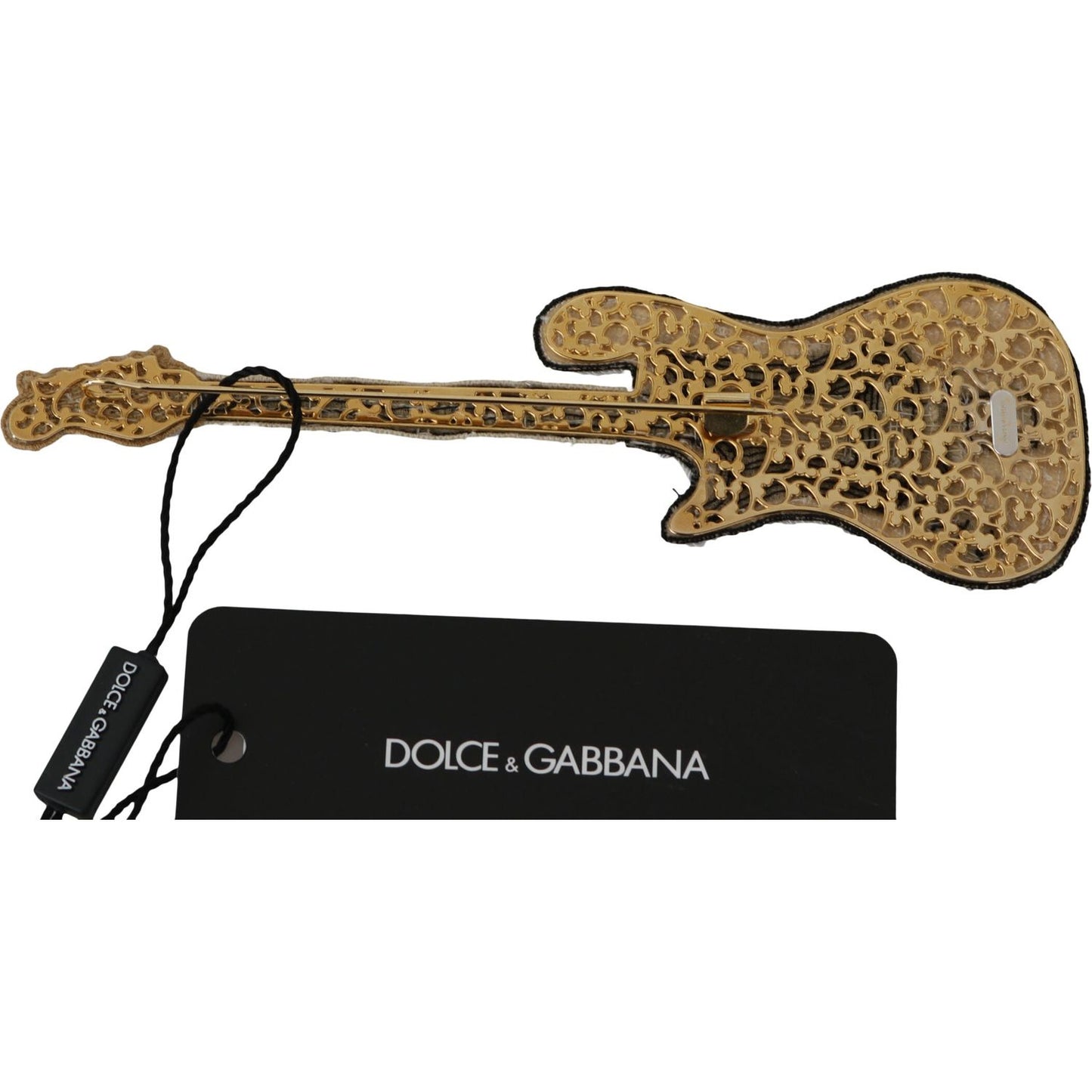 Dolce & Gabbana Gold Sequined Guitar Pin Brooch Dolce & Gabbana