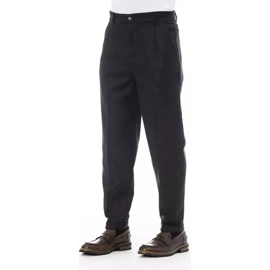 Alpha Studio Gray Wool Men Pant Alpha Studio