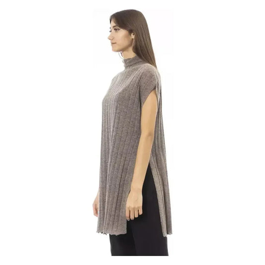 Alpha Studio Brown Wool Women Sweater with Side Slits Alpha Studio