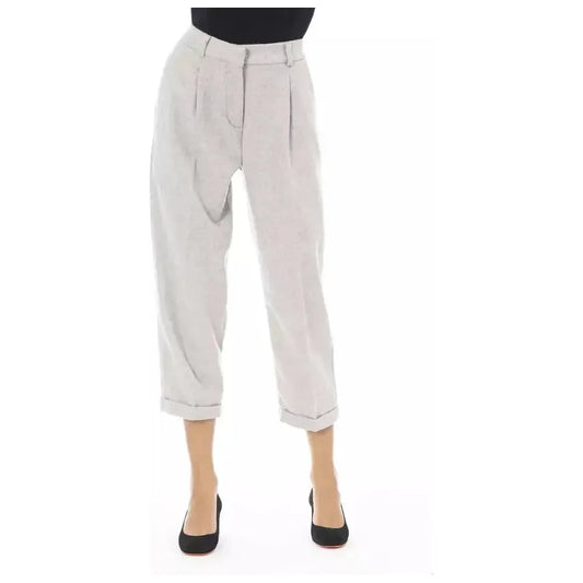 Alpha Studio Gray Wool Women Pants Alpha Studio