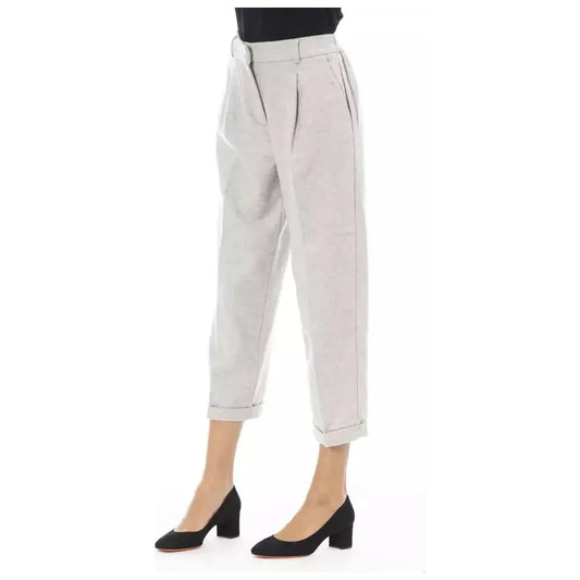 Alpha Studio Gray Wool Women Pants Alpha Studio