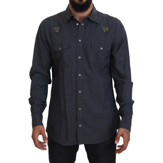 Dolce & Gabbana Elegant Slim-Fit Blue Denim Casual Shirt Dolce & Gabbana