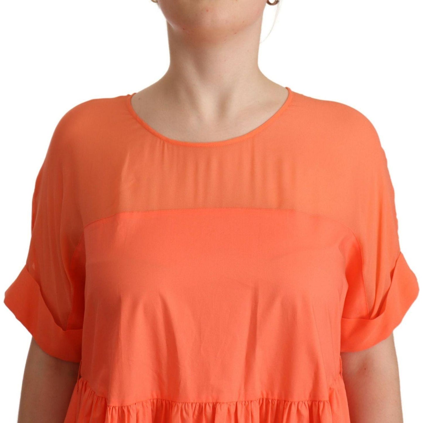 Twinset Elegant Coral Maxi Dress with Short Sleeves Twinset