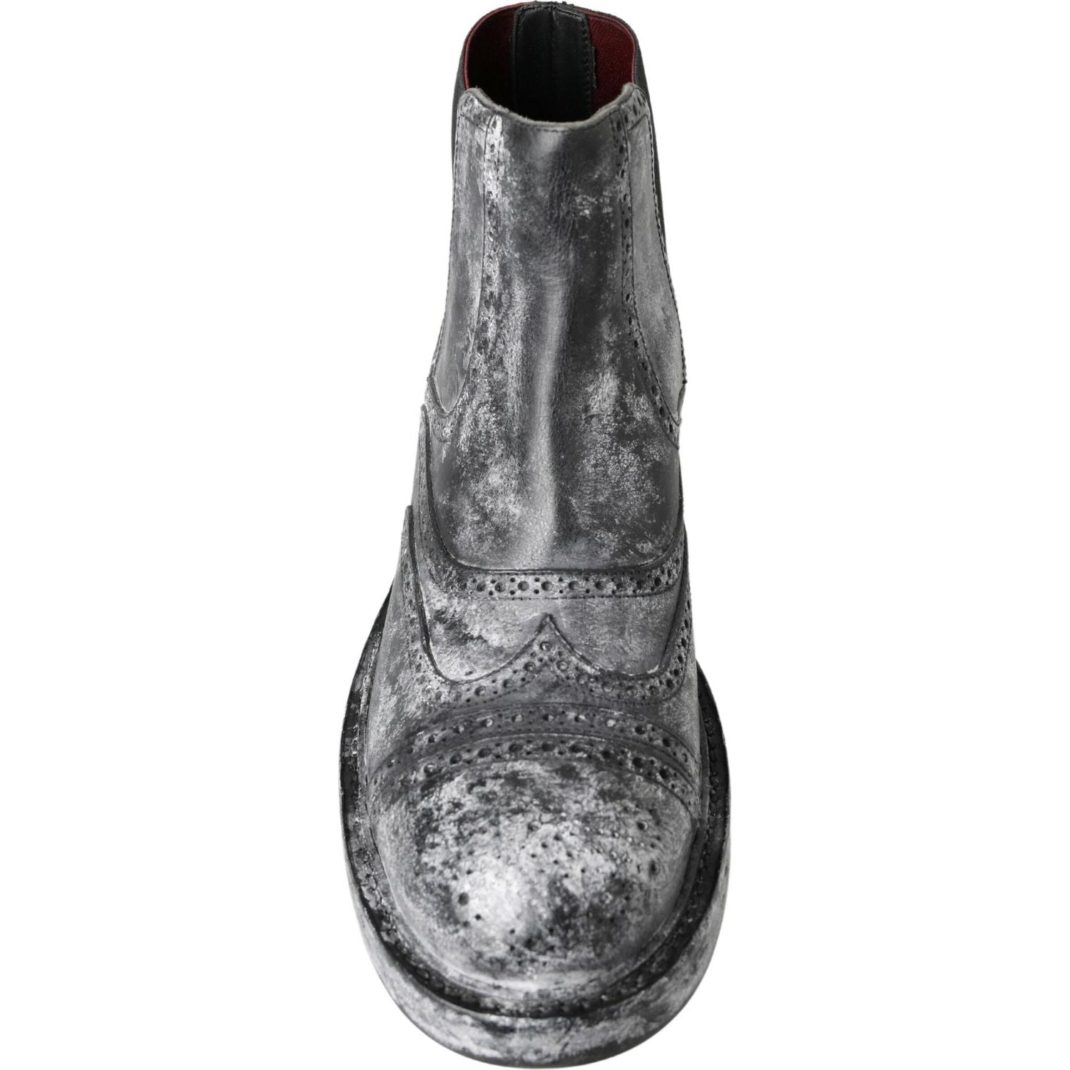 Dolce & Gabbana Black Gray Leather Ankle Boots