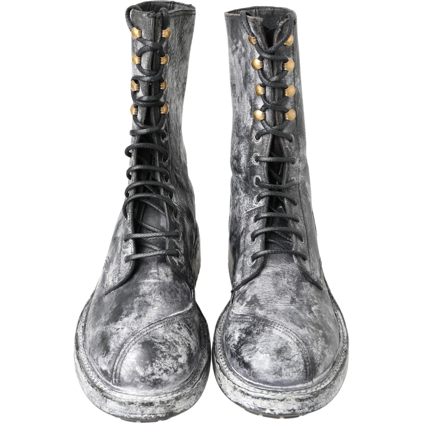 Dolce & Gabbana Chic Black Lace-Up Boots with Gray White Fade Dolce & Gabbana