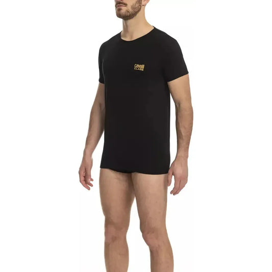 Cavalli Class Black Cotton Men T-Shirt Cavalli Class