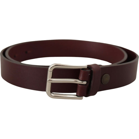 Dolce & Gabbana Maroon Calf Leather Silver Tone Metal Buckle Belt