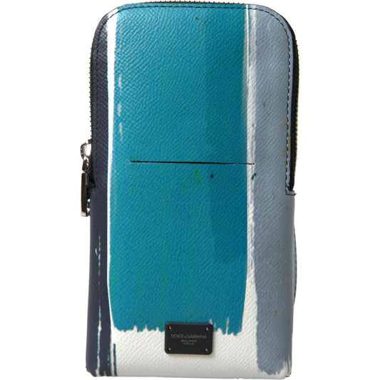 Dolce & Gabbana Elegant Leather Crossbody Phone Bag in Blue & White Dolce & Gabbana