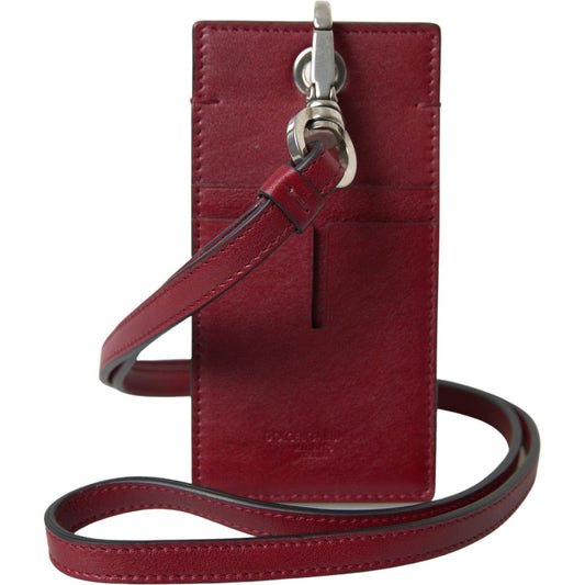 Dolce & Gabbana Red Leather Lanyard Logo Slim Card Holder Men Wallet