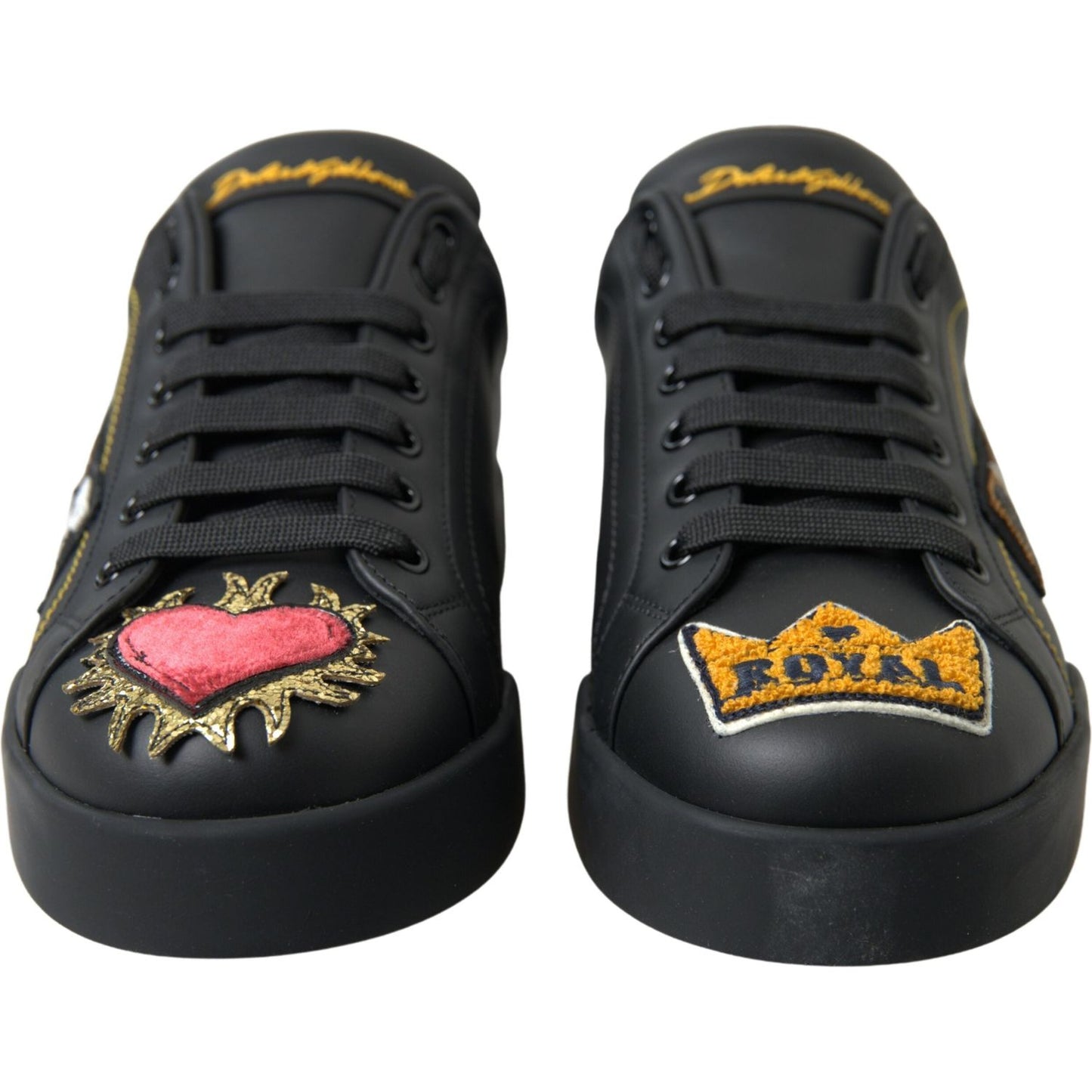 Dolce & Gabbana Elegant Portofino Leather Sneakers - Black Multicolor Dolce & Gabbana