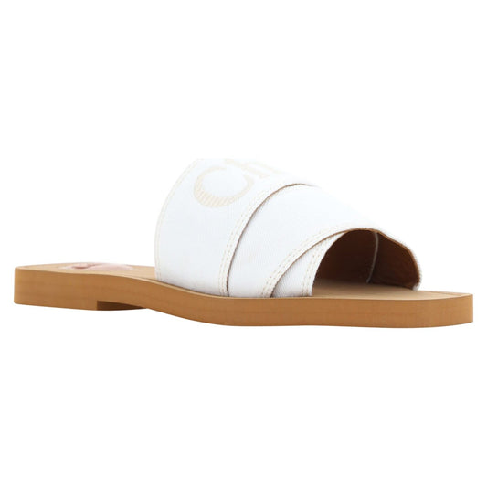 Chloé Elegant White Cotton Slide Sandals Chloé