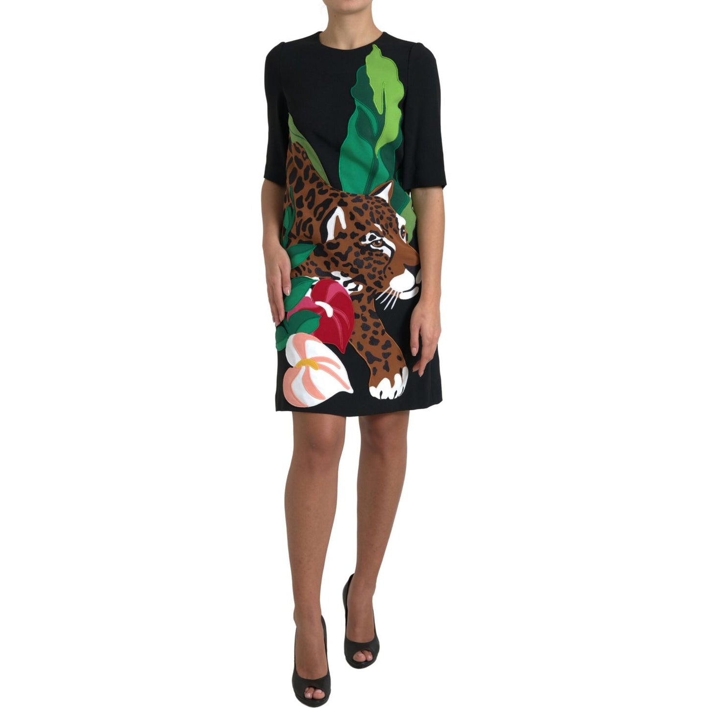 Dolce & Gabbana Elegant Jungle Motif Sheath Dress Dolce & Gabbana