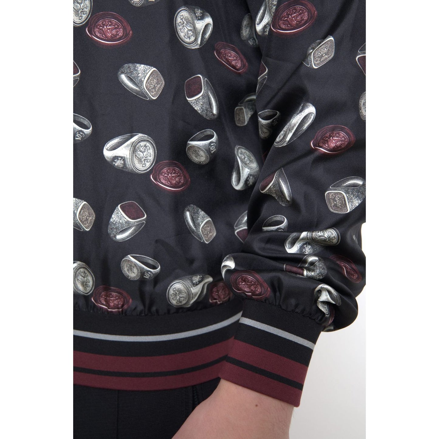 Dolce & Gabbana Black Ring Print Silk Crewneck Sweater