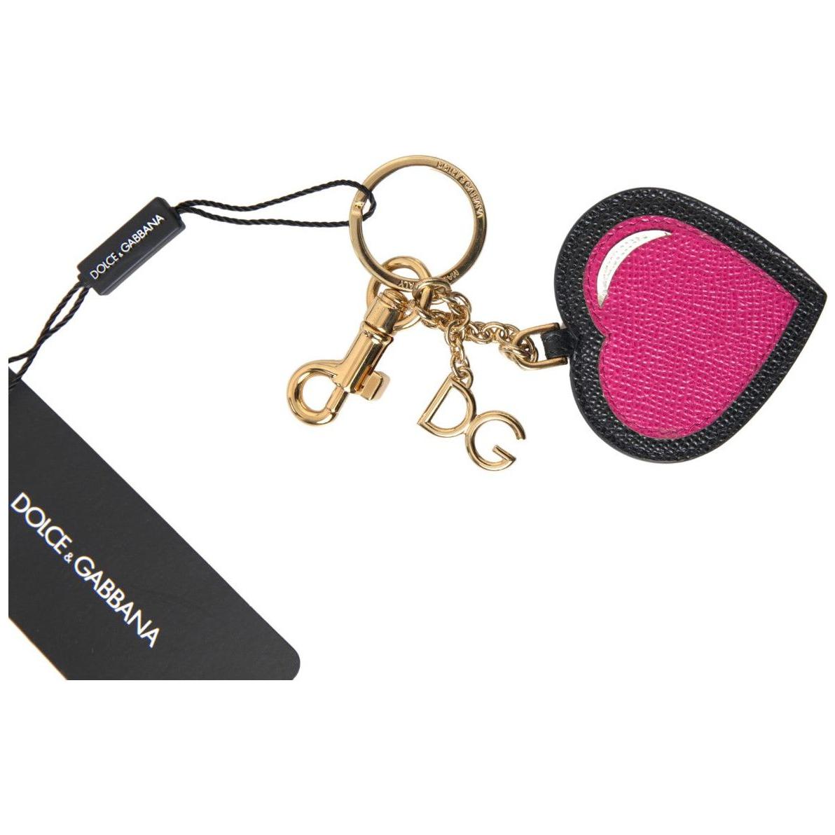 Dolce & Gabbana Elegant Black Leather Keychain with Fuchsia Accent Dolce & Gabbana