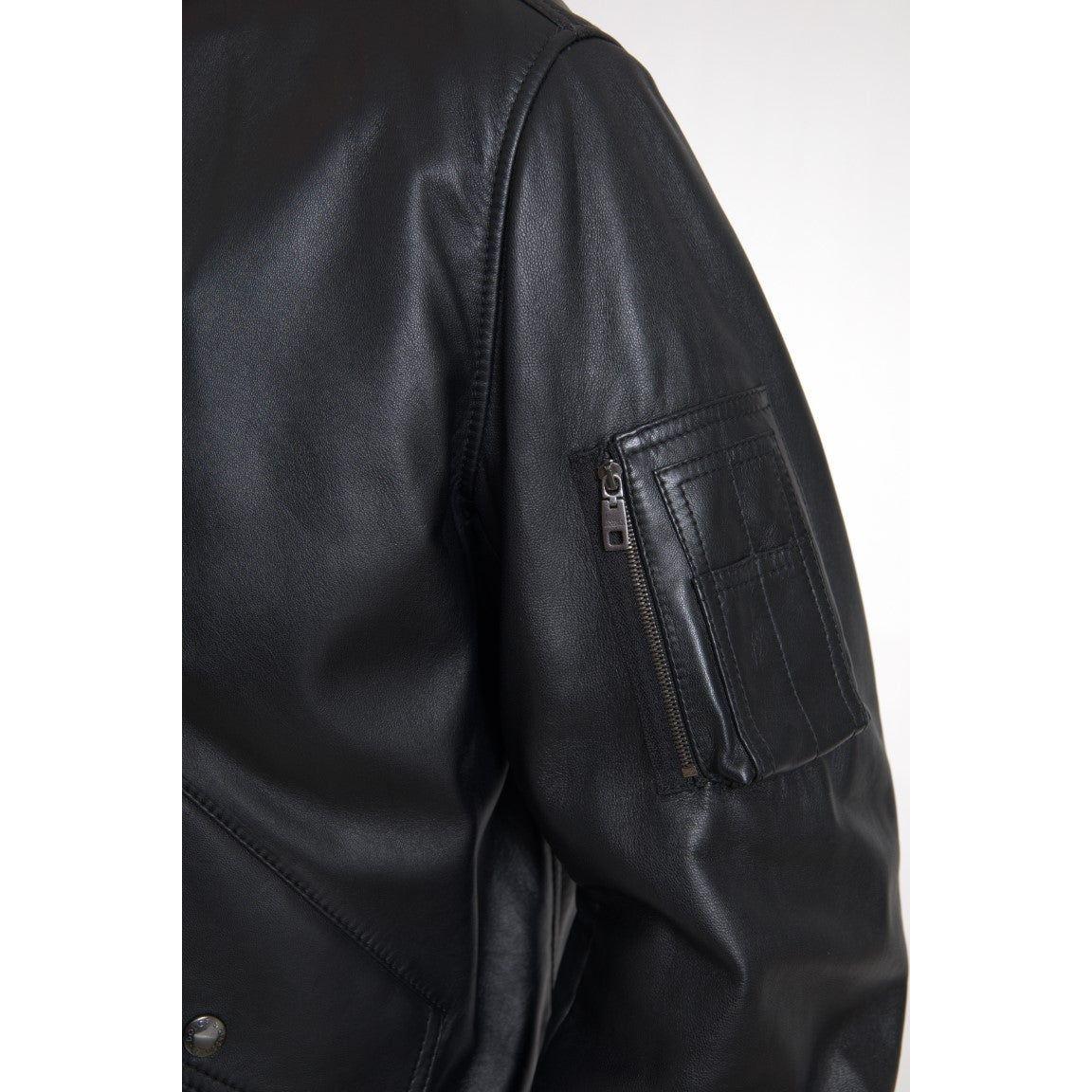 Dolce & Gabbana Elegant Black Leather Bomber Jacket Dolce & Gabbana