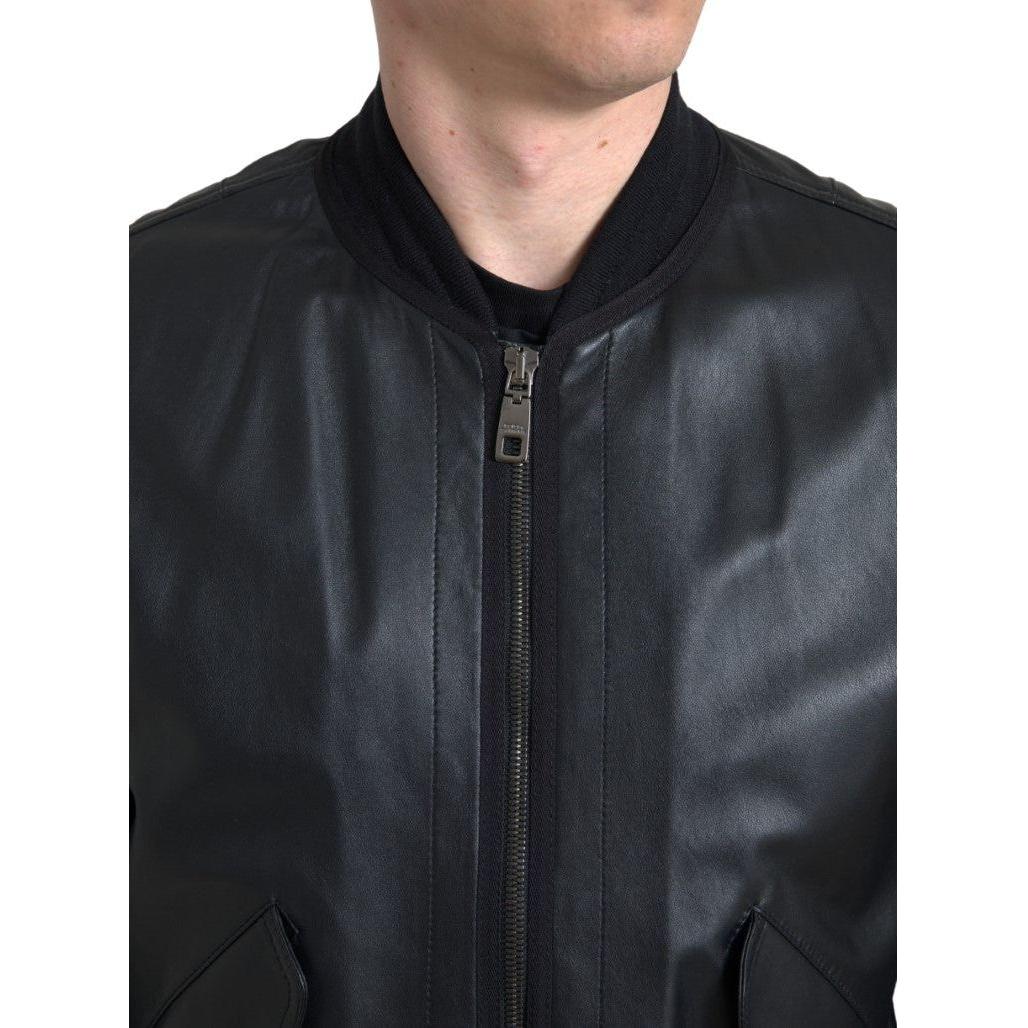 Dolce & Gabbana Elegant Black Leather Bomber Jacket Dolce & Gabbana