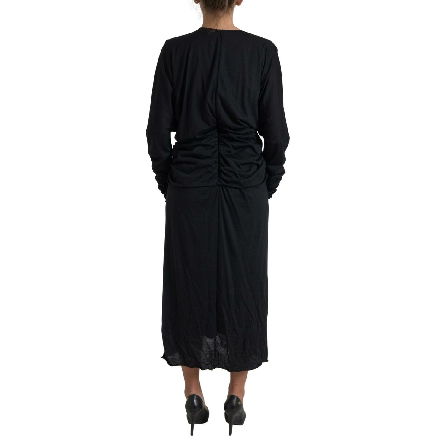 Dolce & Gabbana Elegant Black Wool Wrap Dress Dolce & Gabbana