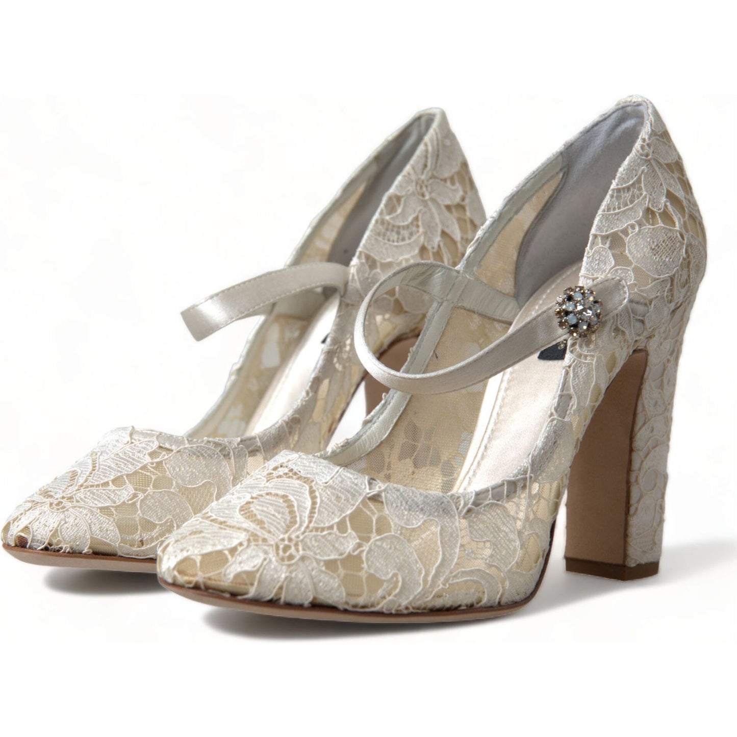 Dolce & Gabbana Chic Lace Block Heels Sandals in Cream White Dolce & Gabbana