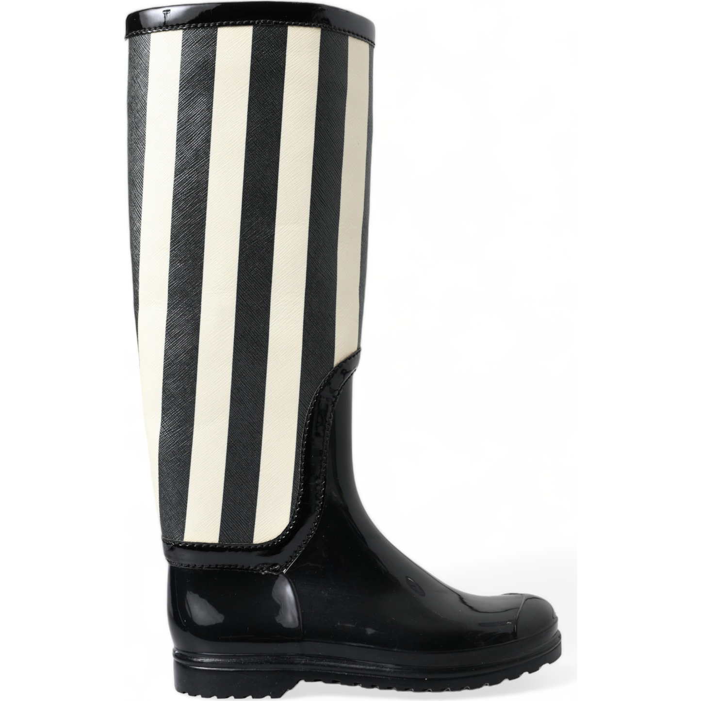 Dolce & Gabbana Black Rubber Knee High Flat Boots Shoes