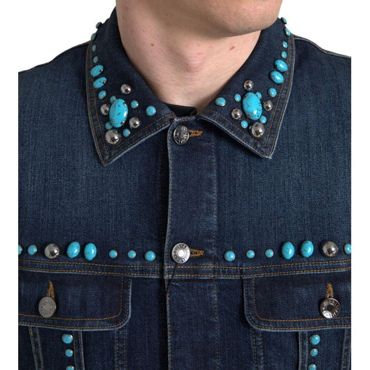 Dolce & Gabbana Embellished Turquoise Denim Jacket Dolce & Gabbana