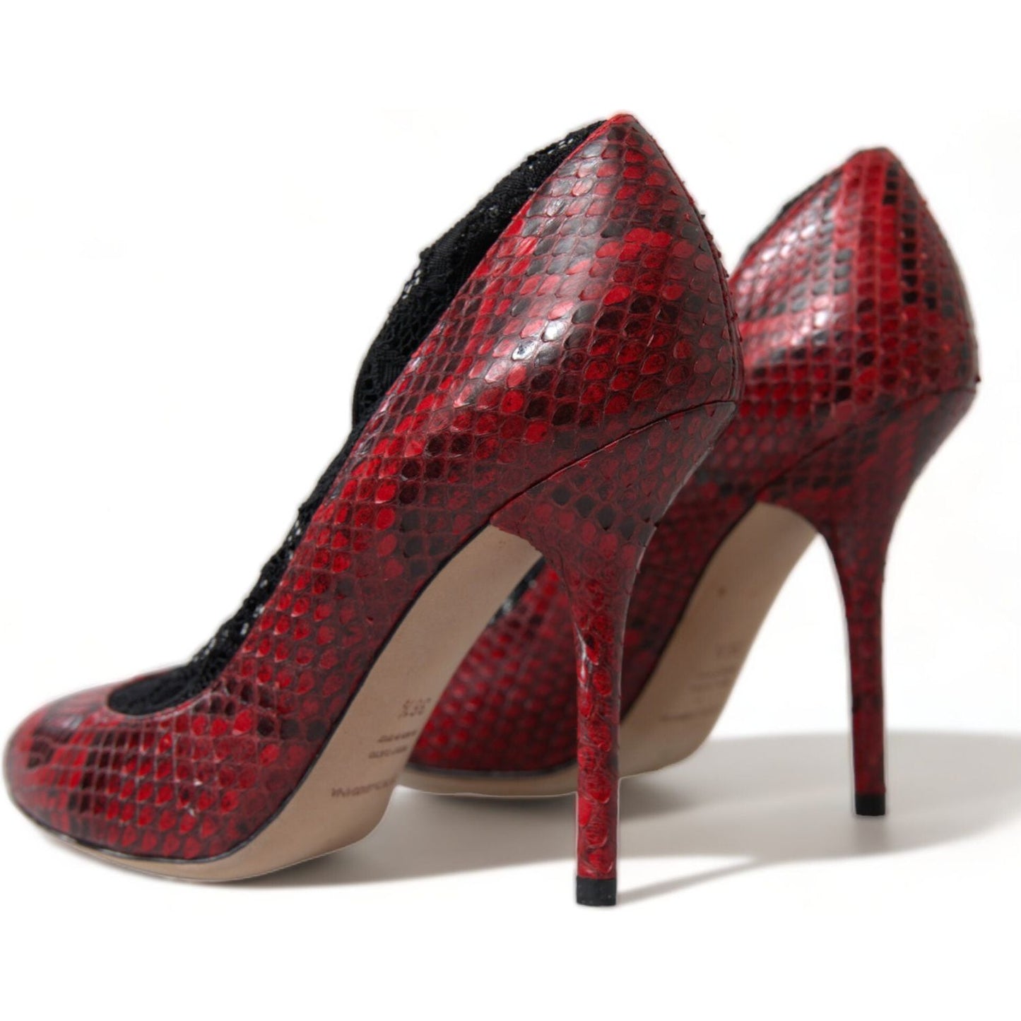 Dolce & Gabbana Red Almond Toe Snakeskin Pumps with Lace Socks Dolce & Gabbana