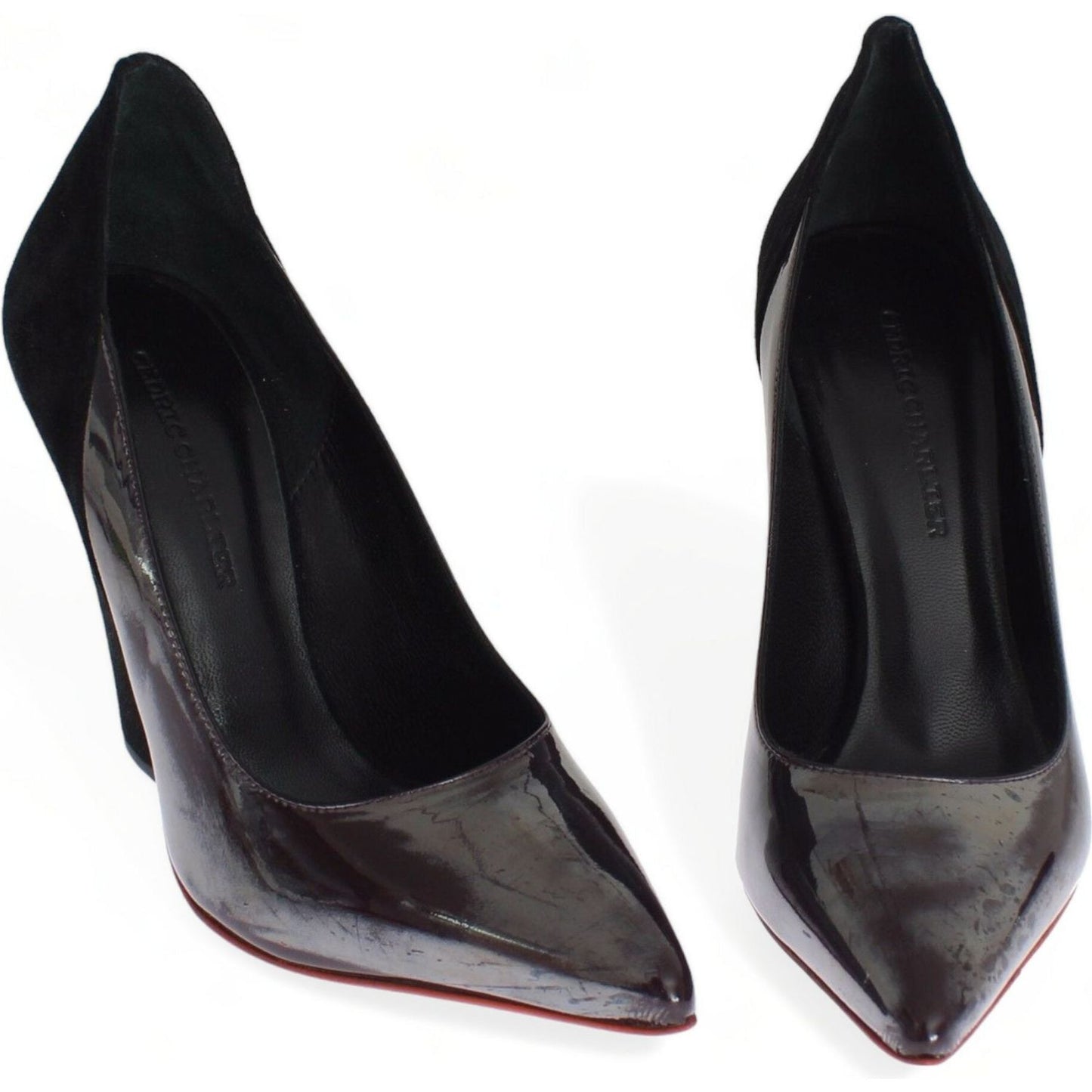 Cédric Charlier Gray Black Leather Suede Heels Pumps Shoes