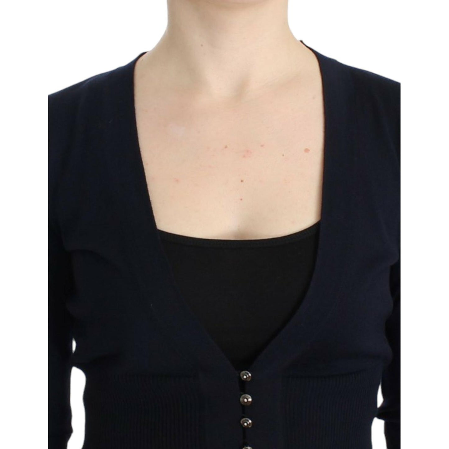 Cavalli Elegant Black Cropped Virgin Wool Cardigan Cavalli