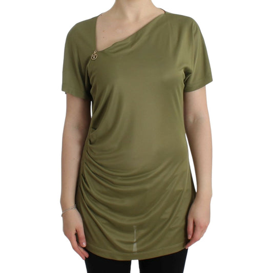 Cavalli Elegant Green Jersey Blouse with Gold Accents Cavalli