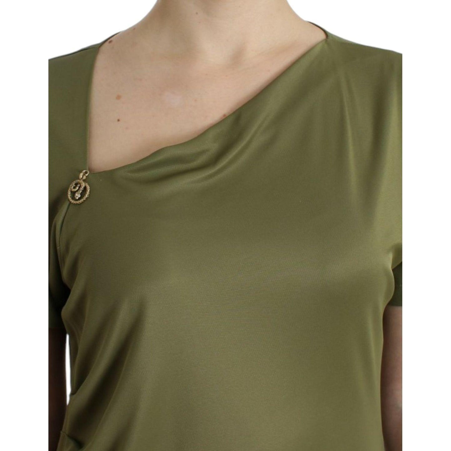 Cavalli Elegant Green Jersey Blouse with Gold Accents Cavalli