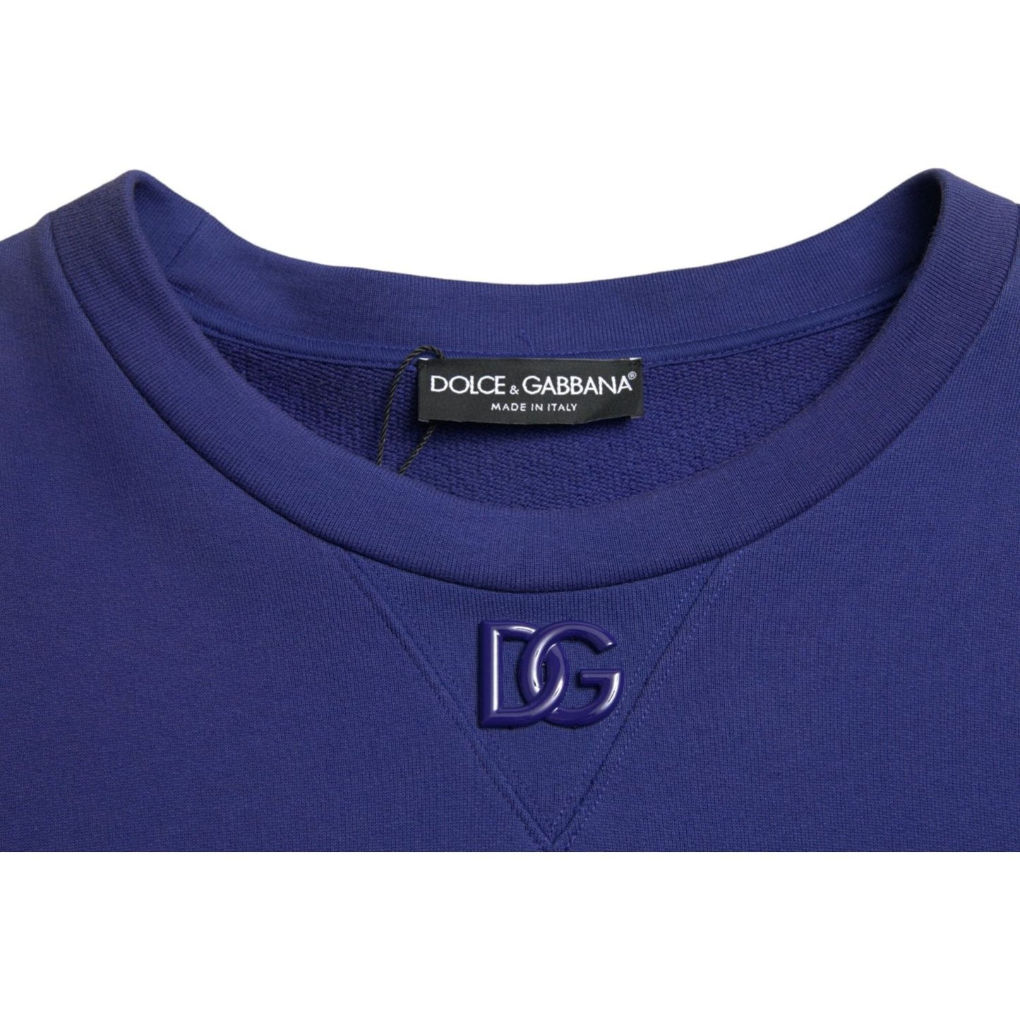 Dolce & Gabbana Royal Blue Cotton Crewneck Sweater Dolce & Gabbana