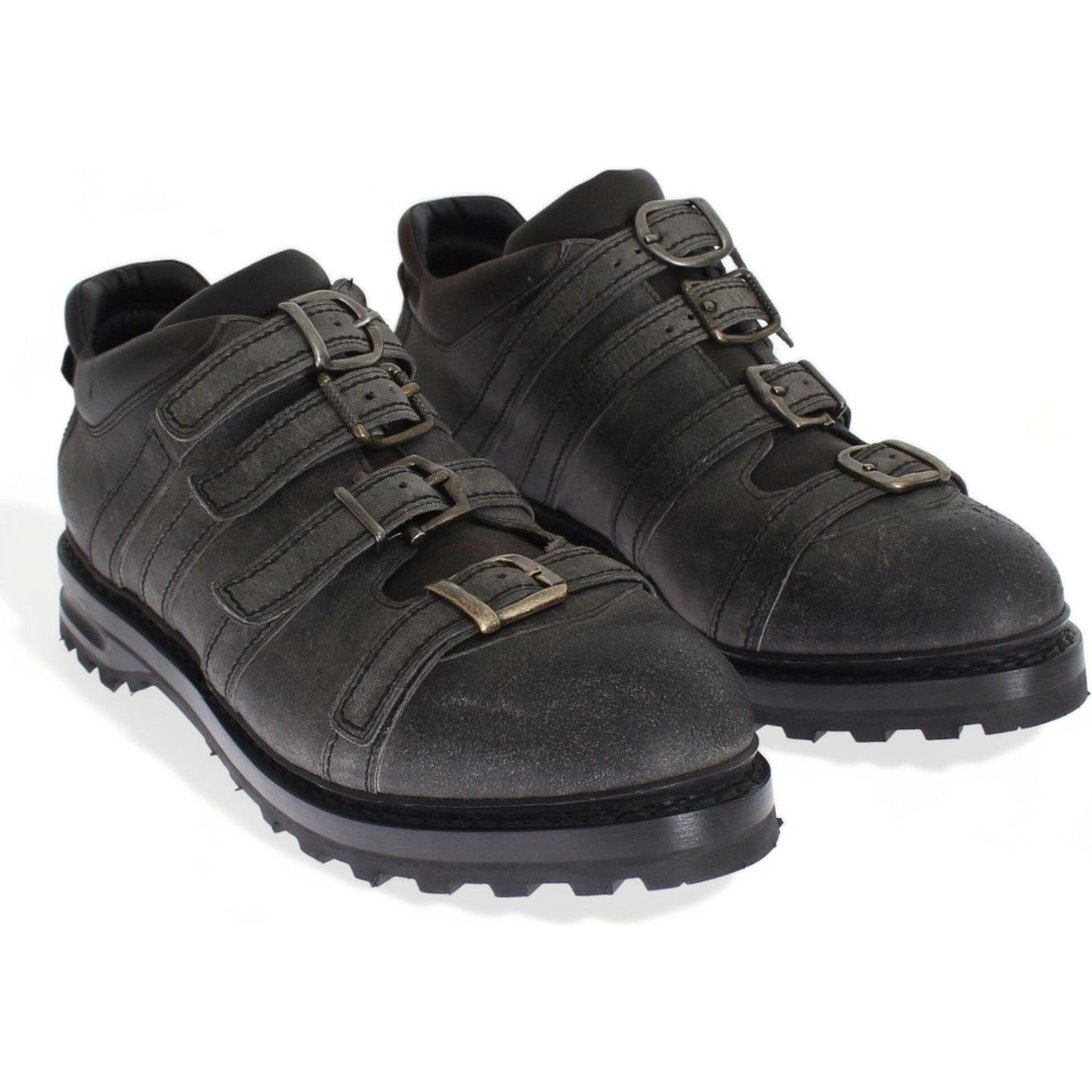 Dolce & Gabbana Gray Leather Ankle Strap Shoes Boots