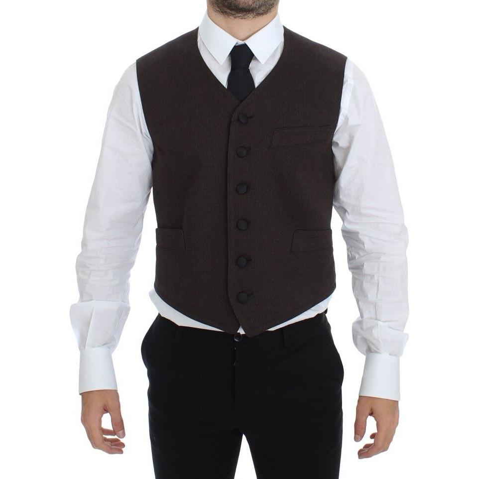 Dolce & Gabbana Elegant Brown Cotton Blend Dress Vest Dolce & Gabbana