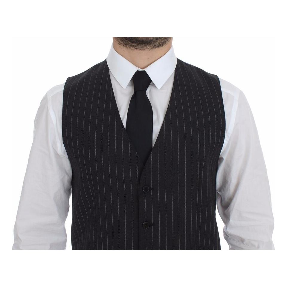 Dolce & Gabbana Elegant Gray Striped Dress Vest Dolce & Gabbana