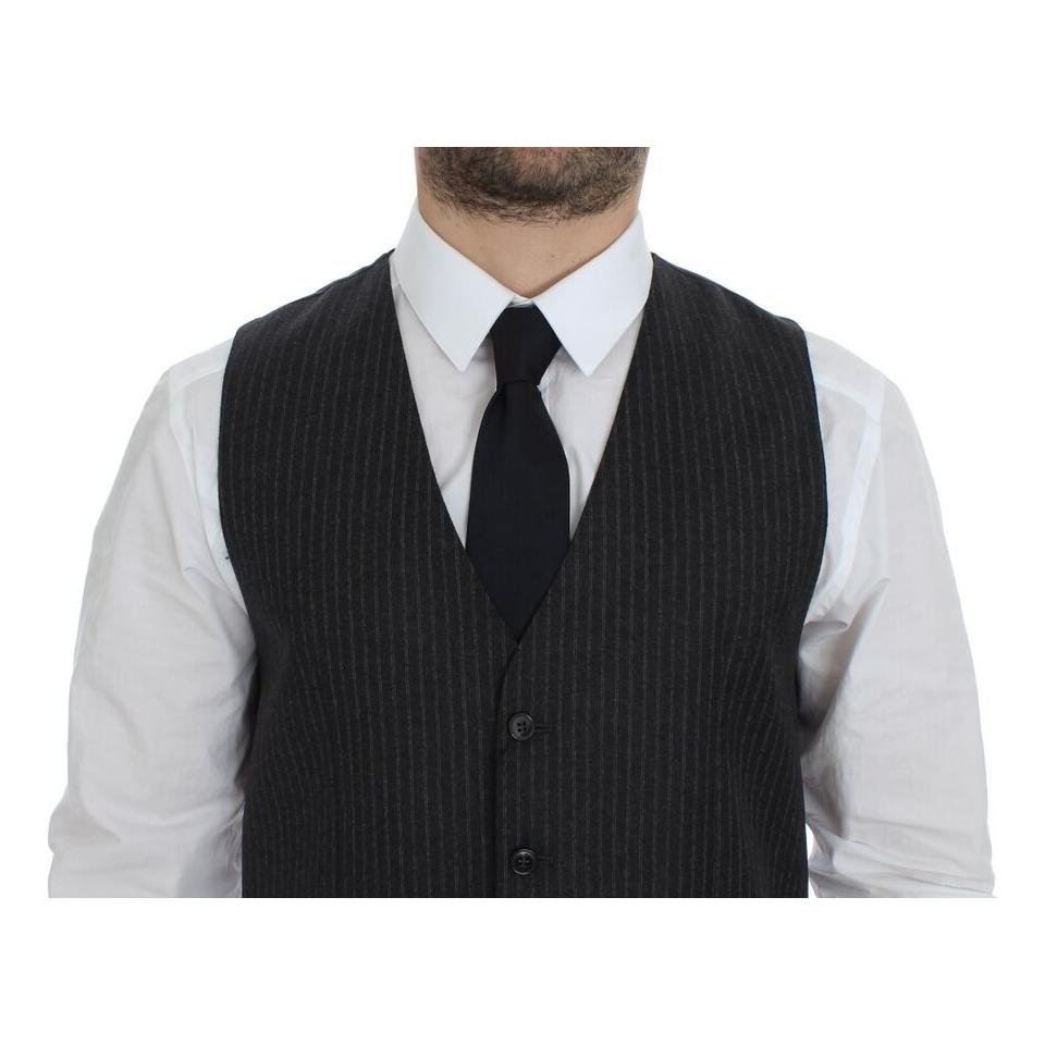 Dolce & Gabbana Elegant Gray Striped Wool Dress Vest Dolce & Gabbana