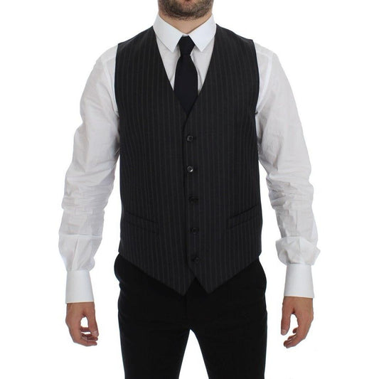 Dolce & Gabbana Elegant Gray Striped Wool Dress Vest Dolce & Gabbana