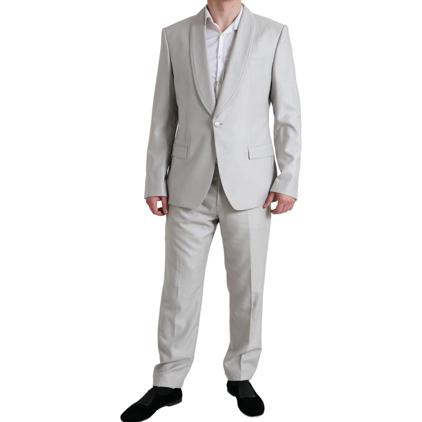 Dolce & Gabbana Elegant Silver Slim Fit Wool-Silk Suit Dolce & Gabbana