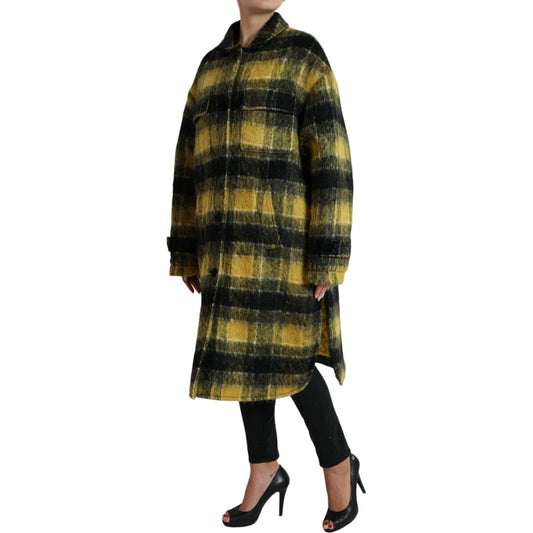 Dolce & Gabbana Chic Plaid Long Coat in Sunshine Yellow Dolce & Gabbana