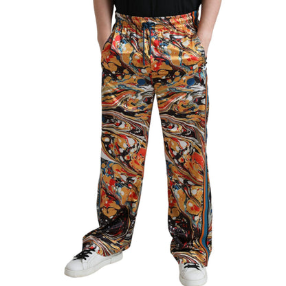 Dolce & Gabbana Multicolor Marble Print Satin Pants