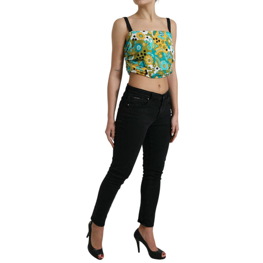 Dolce & Gabbana Multicolor Floral Sleeveless Cropped Top