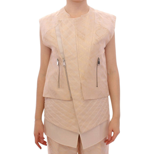 Zeyneptosun Beige brocade sleeveless jacket Coats & Jackets