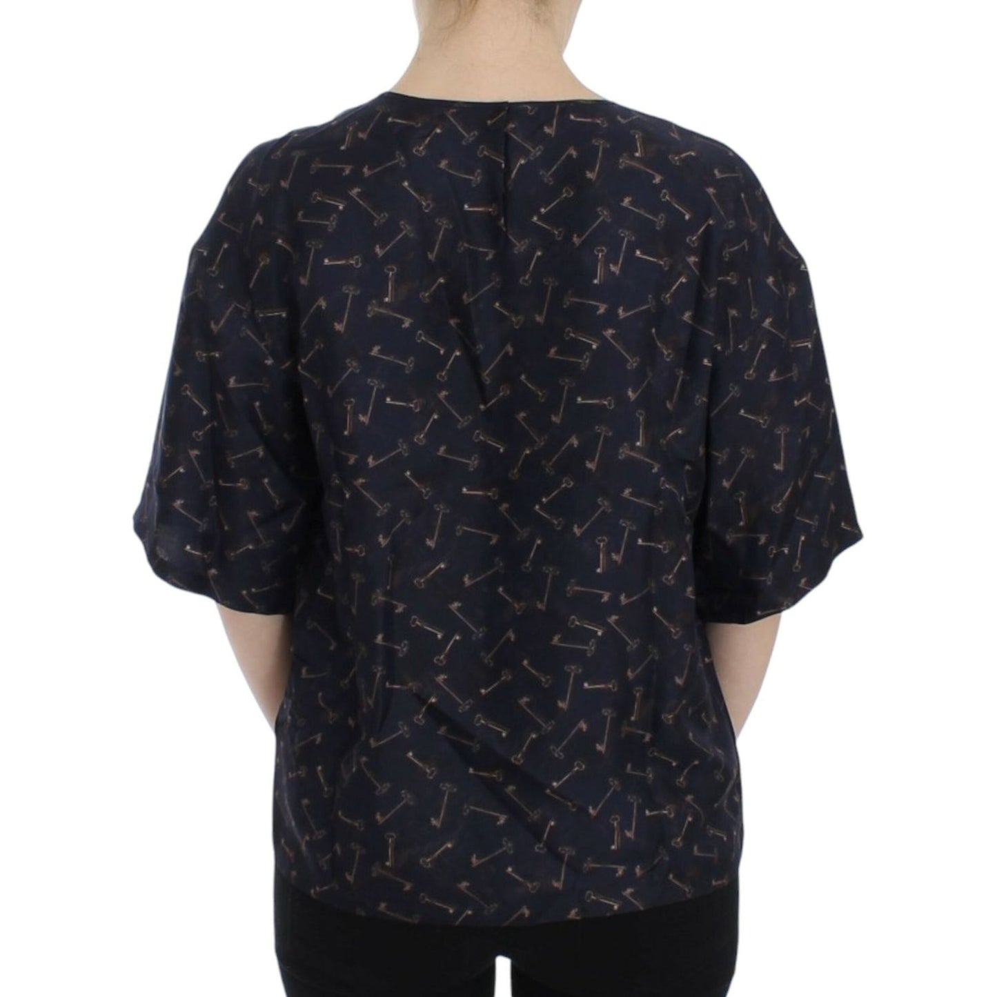 Dolce & Gabbana Enchanted Sicily Silk Blouse with Gold Keys Print Dolce & Gabbana