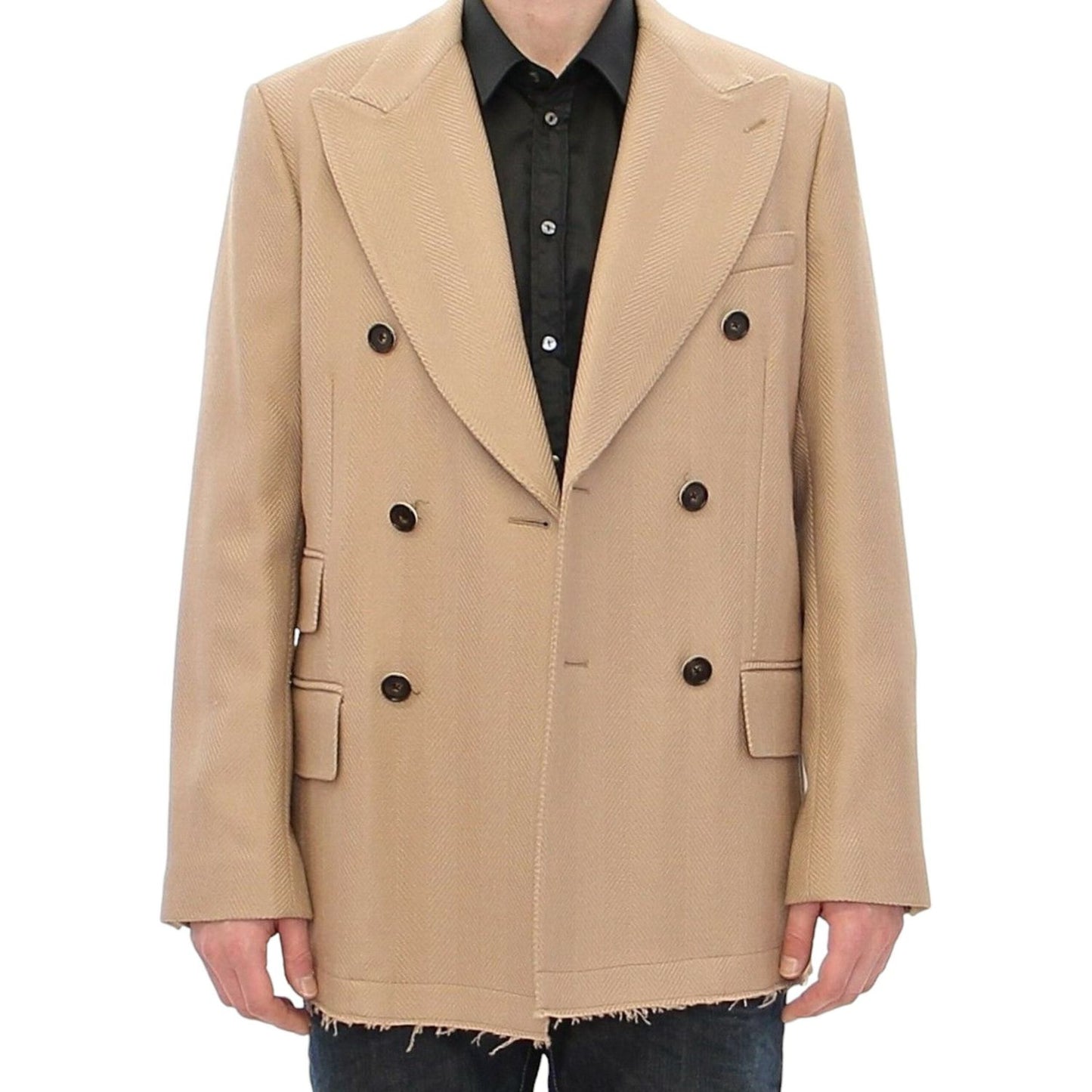 Dolce & Gabbana Elegant Beige Formal Wool Coat Dolce & Gabbana