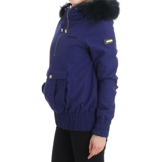 GF Ferre Chic Blue K-Way Jacket with Faux Fur Accent Coats & Jackets GF Ferre