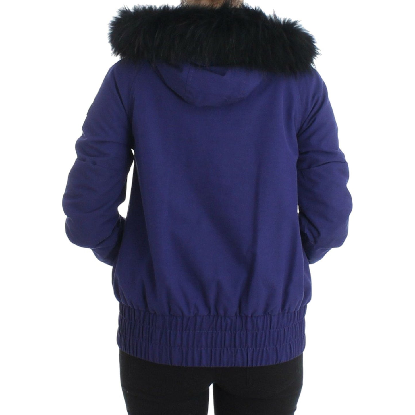 GF Ferre Chic Blue K-Way Jacket with Faux Fur Accent Coats & Jackets GF Ferre