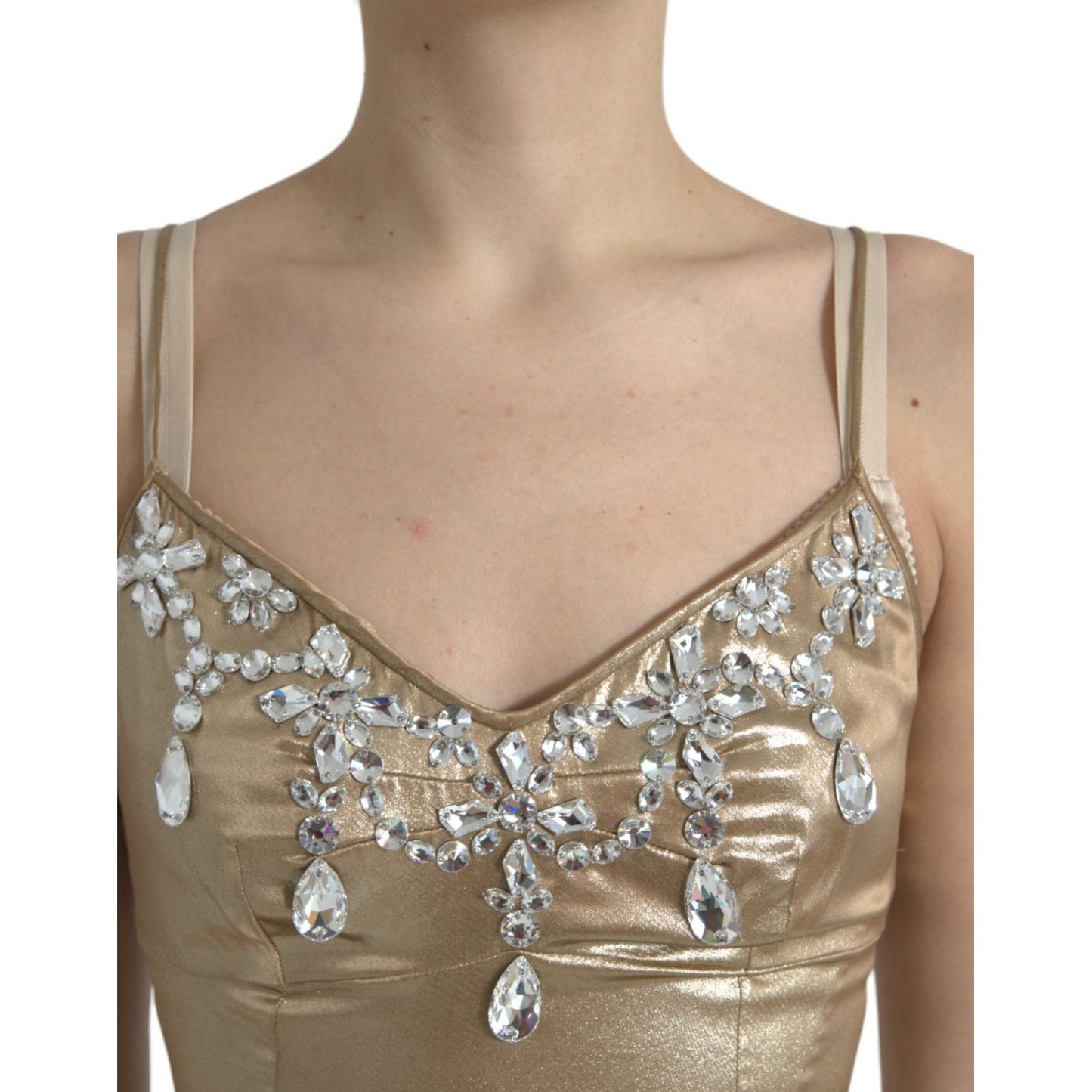 Dolce & Gabbana Elegant Metallic Gold Sheath Dress with Crystals Dolce & Gabbana