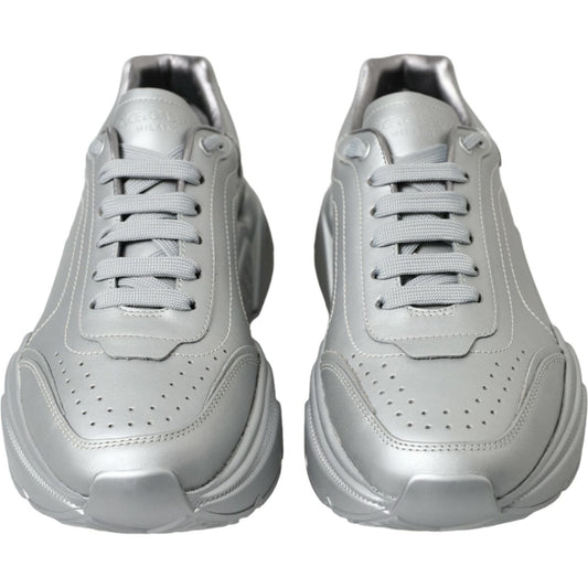 Dolce & Gabbana Elegant Silver Calfskin Leather Sneakers Dolce & Gabbana